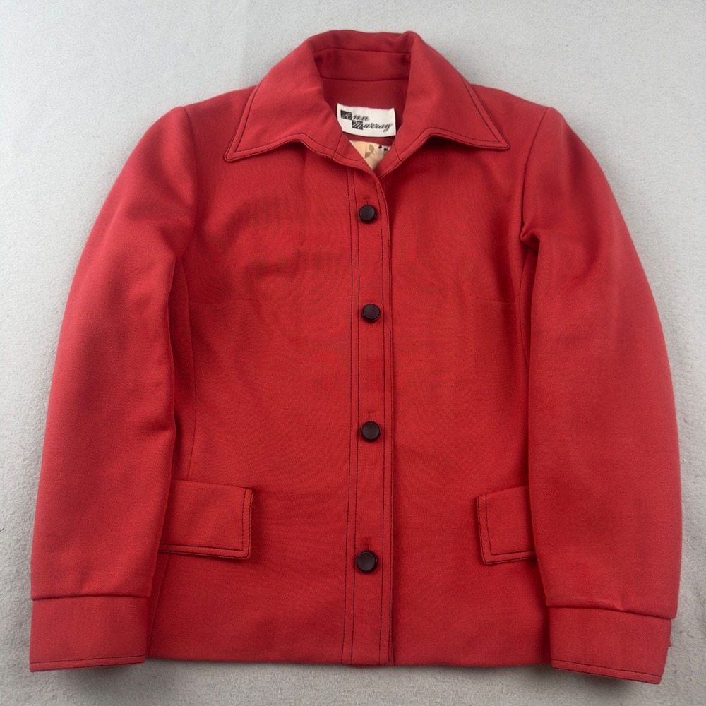 Vintage Ann Murray Red Wool Jacket Womens Cropped Button Front Lined Coat - Picture 3 of 16